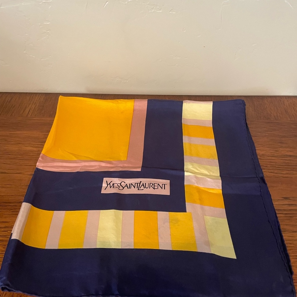 Yves Saint Laurent Navy, Yellow & Pink Silk Scarf